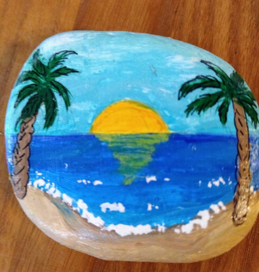 beach scene painted rock