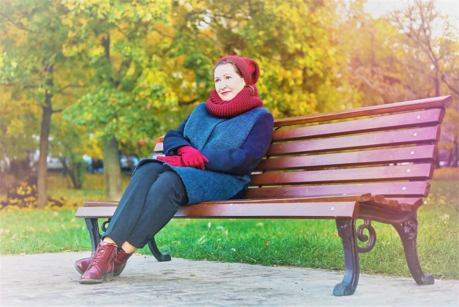 woman on park bench